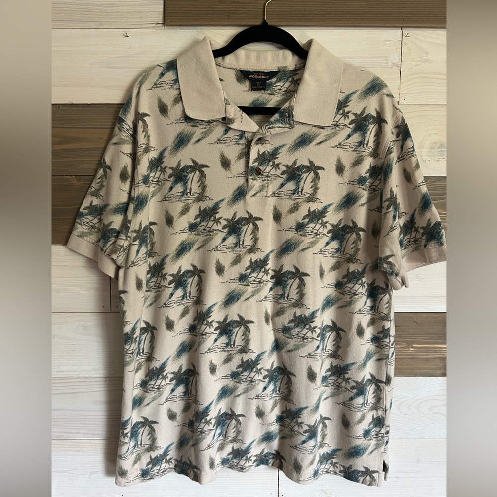 Woolrich ⚜️Palm Tree Print Beige Polo Shirt